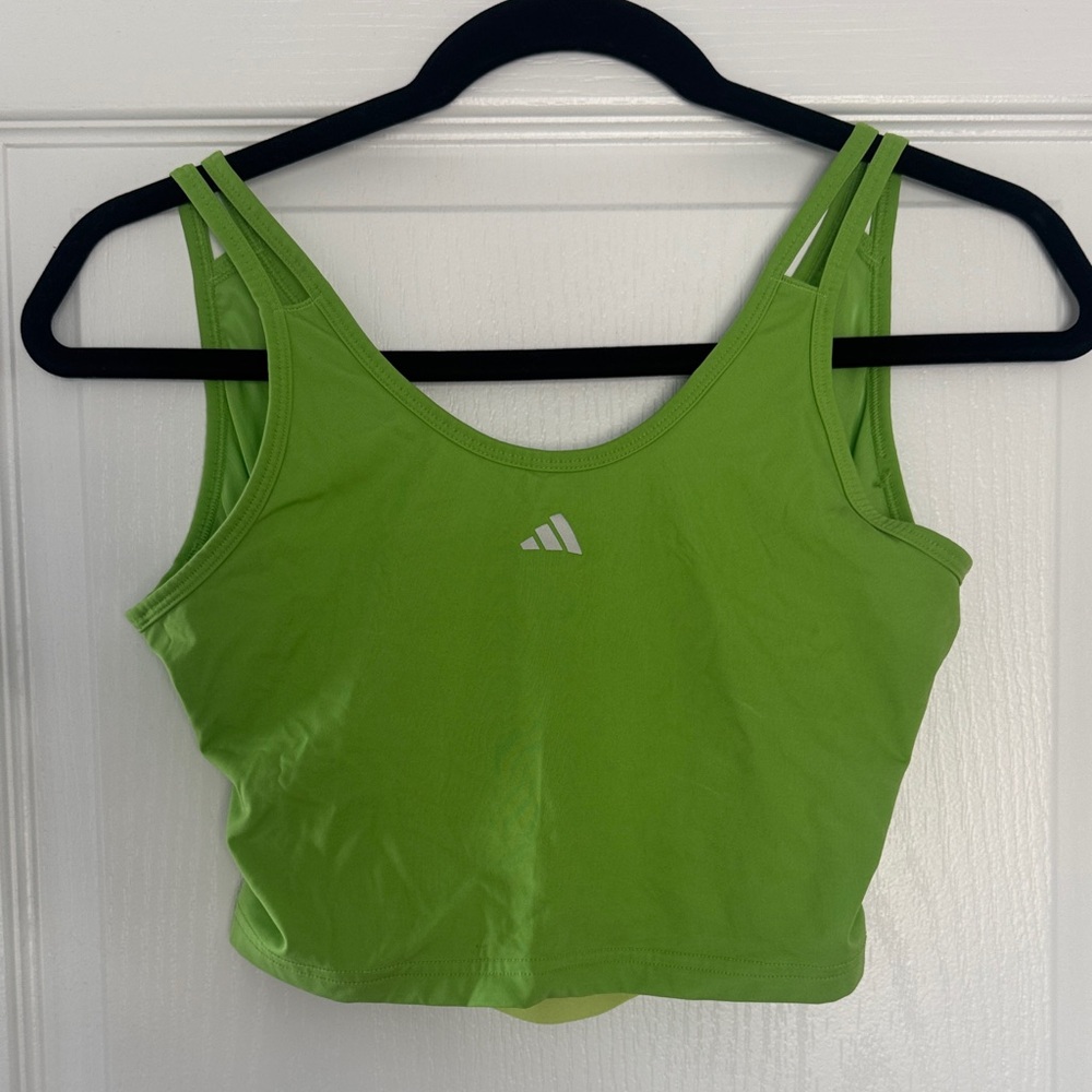 adidas Neon Green Double-Strap Cropped Tank Top